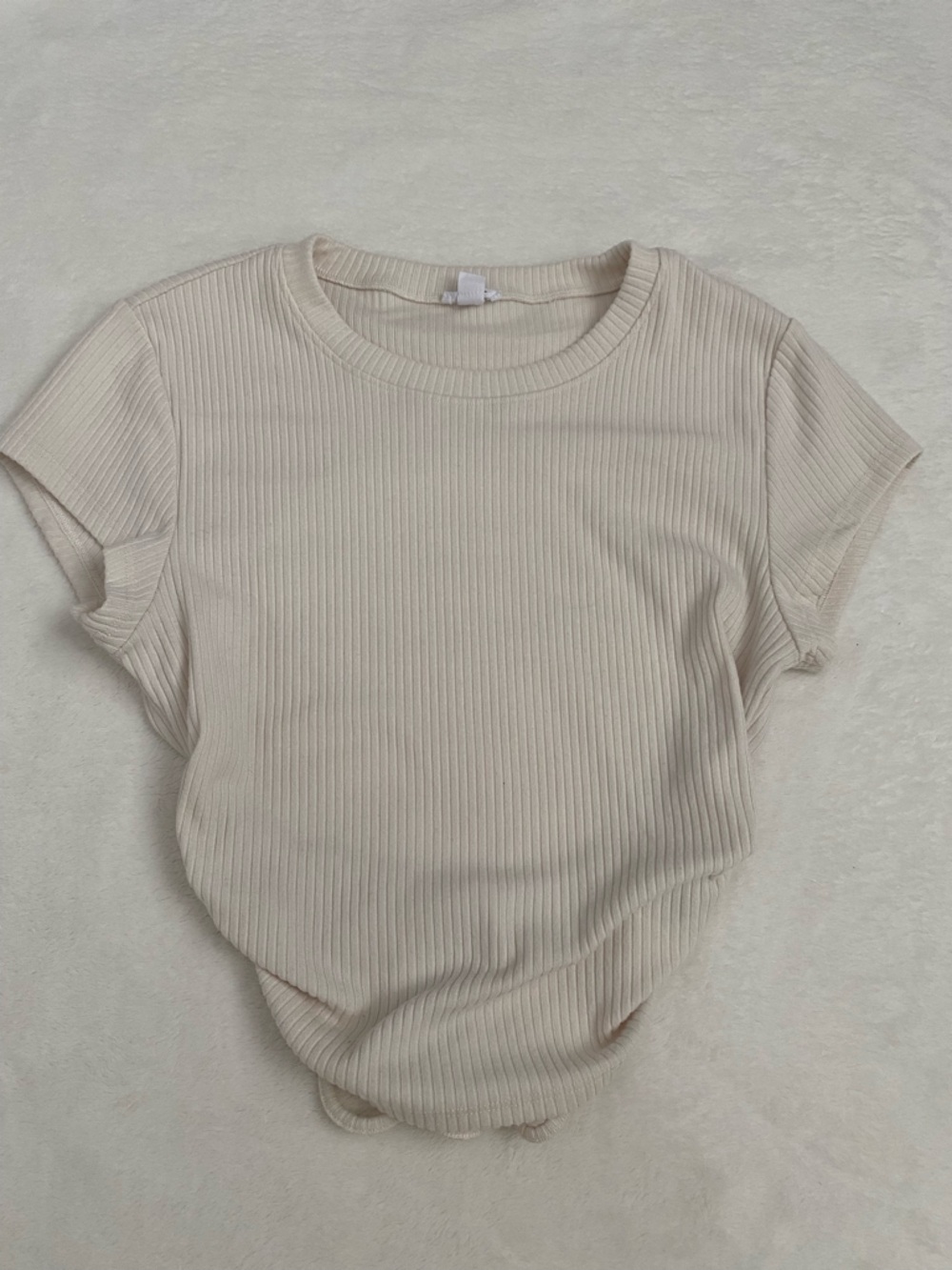 Garage Ribbed Short Sleeve Crewneck Top - Cream